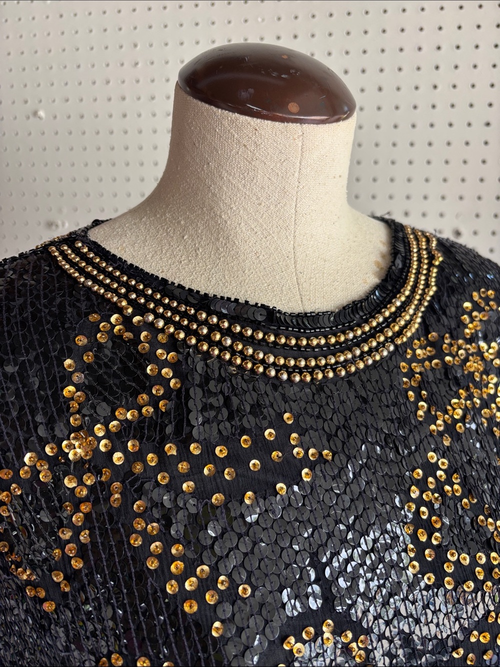 Vintage Black Sequin Blouse with Gold Stud Detailing - Picture 3 of 15